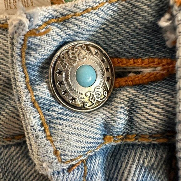 Vintage Beverly Hills Denim Shorts High Waist Patchwork Boho Festival - Picture 7 of 13